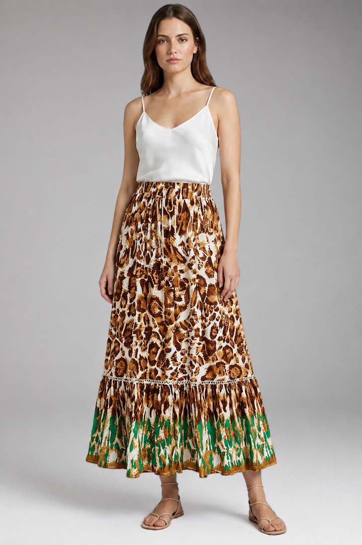 Women’s Maxi Skirt with High Waist and Tiered Layers