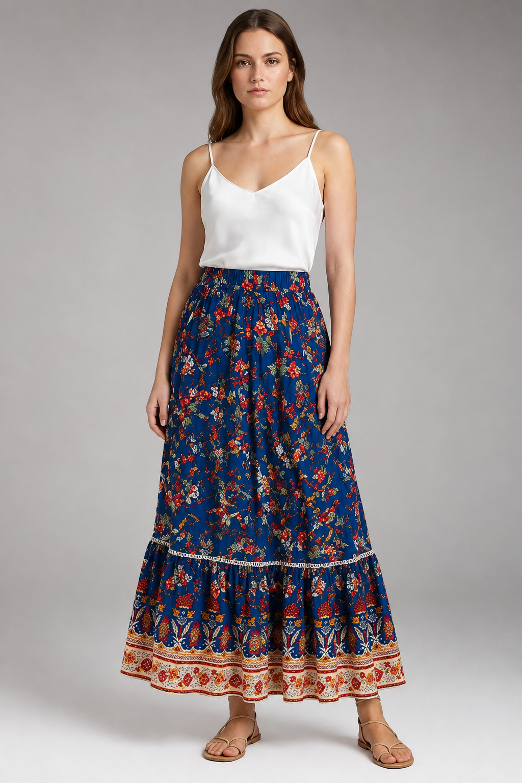 Women’s Maxi Skirt with High Waist and Tiered Layers
