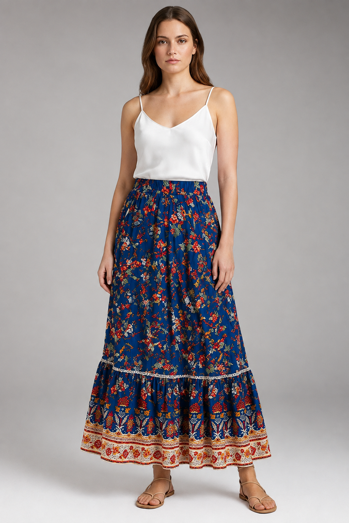 Women’s Maxi Skirt with High Waist and Tiered Layers