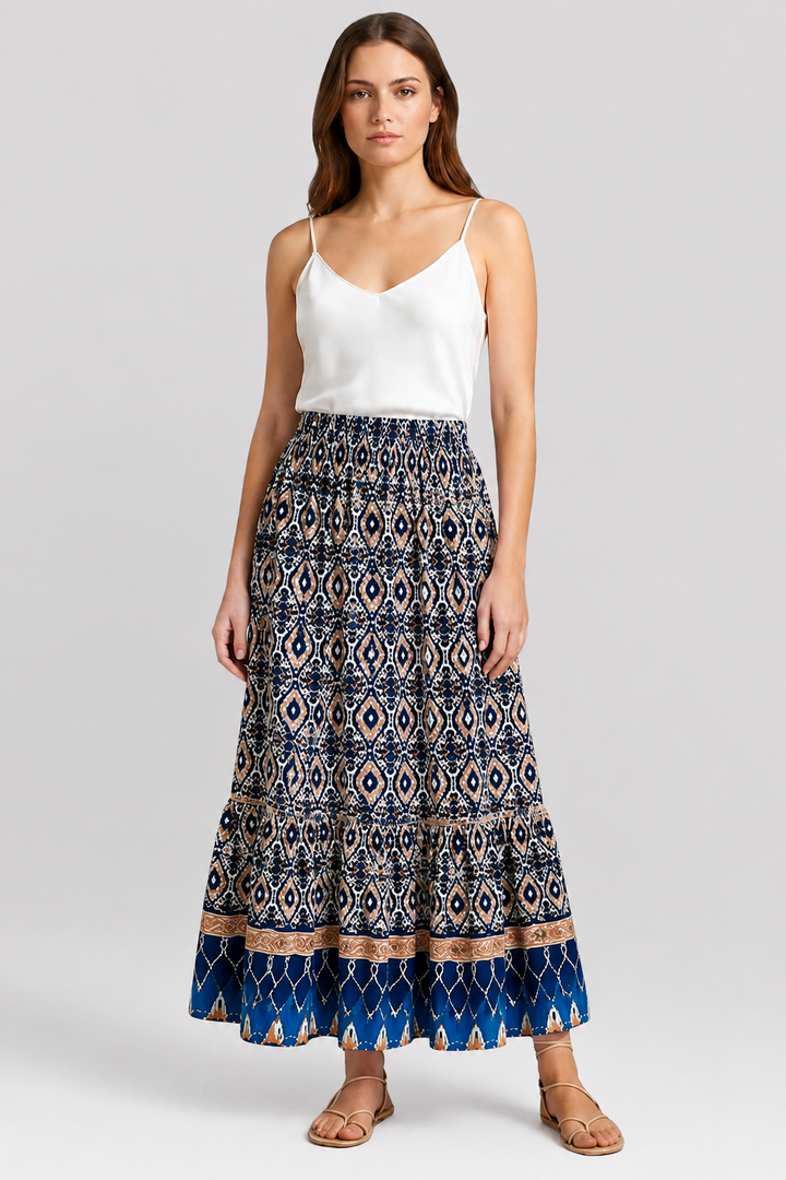 Women’s Maxi Skirt with High Waist and Tiered Layers