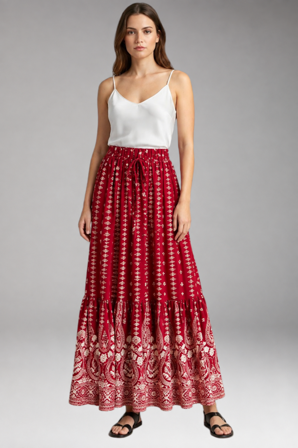 Women’s Maxi Skirt with High Waist and Tiered Layers