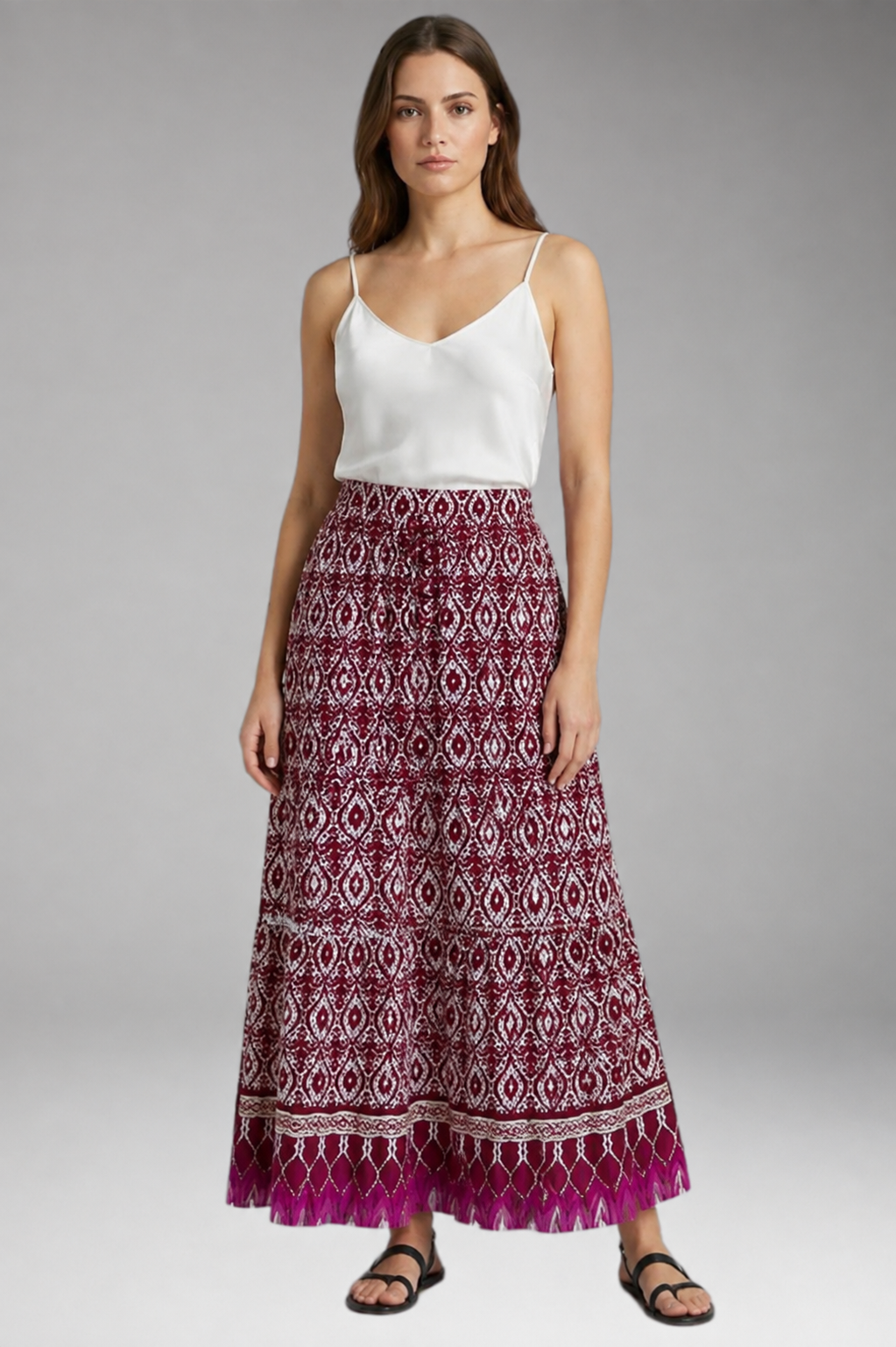 Women’s Maxi Skirt with High Waist and Tiered Layers
