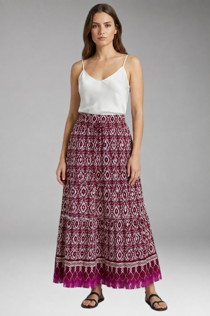 Women’s Maxi Skirt with High Waist and Tiered Layers