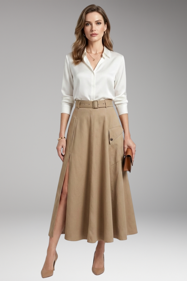 Women’s Maxi Skirt with Side Slit and Pockets