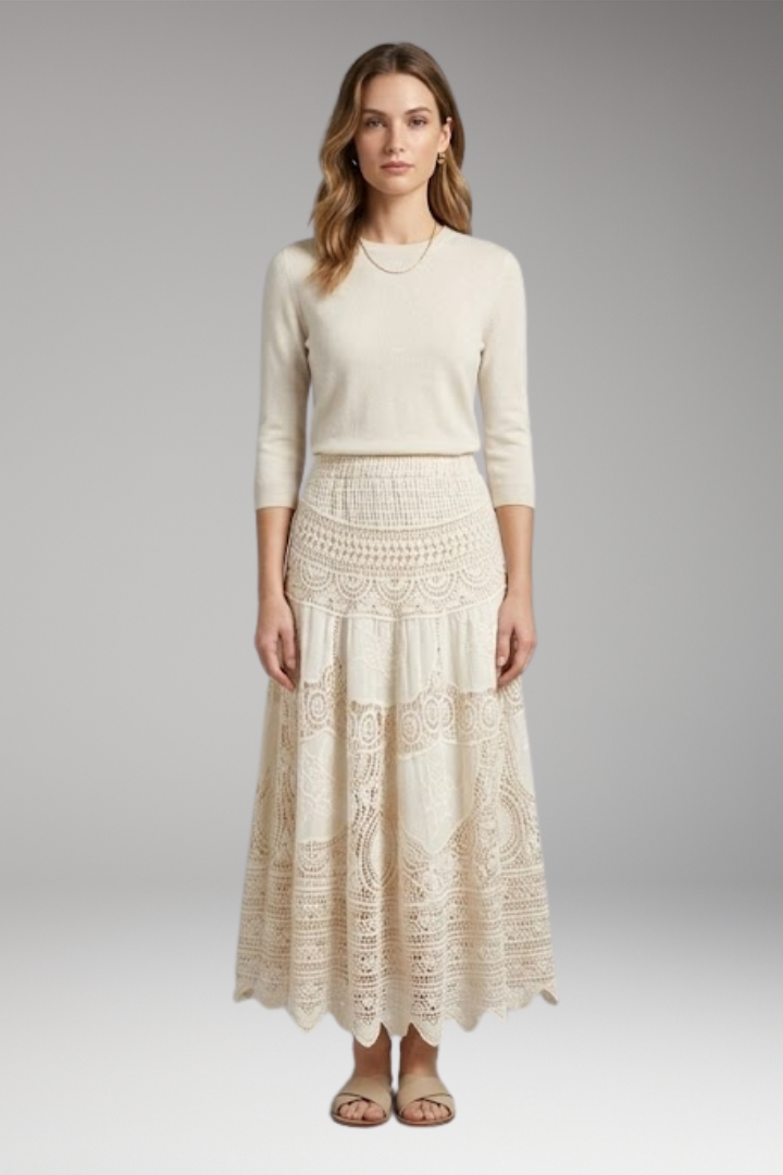Women’s Maxi Skirt with Tiered Layers and Lace
