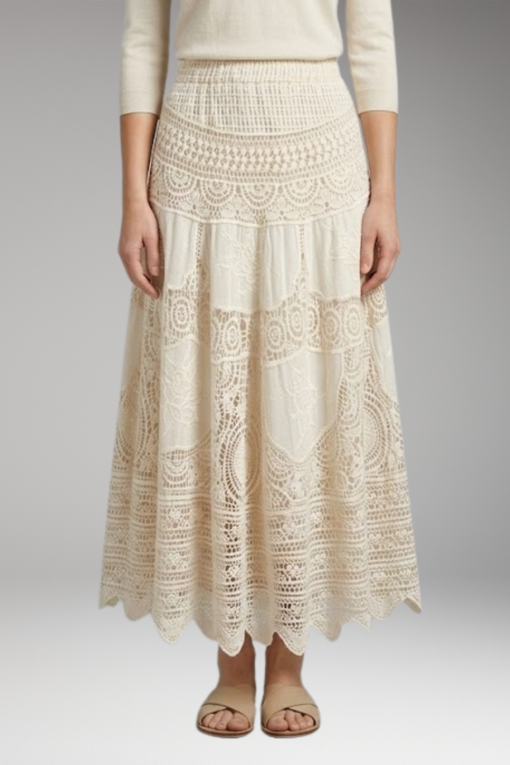 Women’s Maxi Skirt with Tiered Layers and Lace