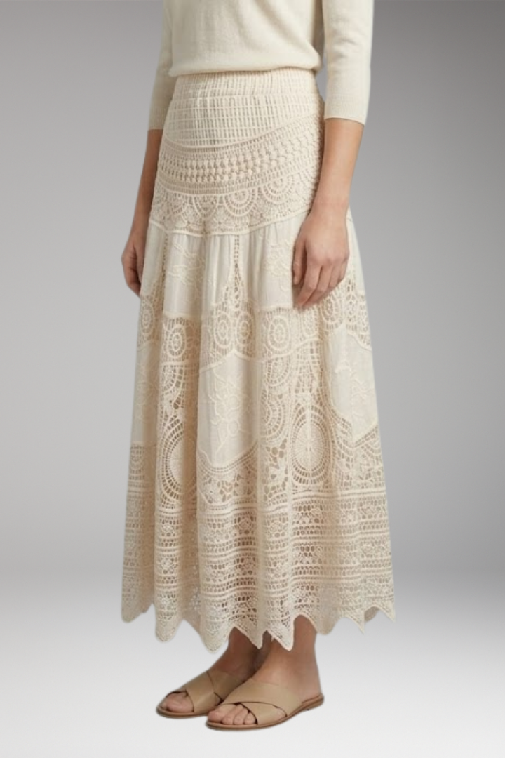 Women’s Maxi Skirt with Tiered Layers and Lace