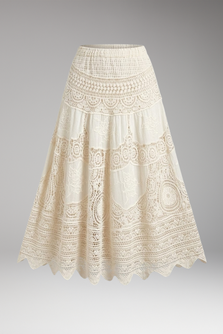 Women’s Maxi Skirt with Tiered Layers and Lace
