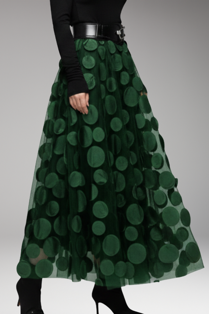 Women's Maxi Skirt with Waistband and Dot Appliqués