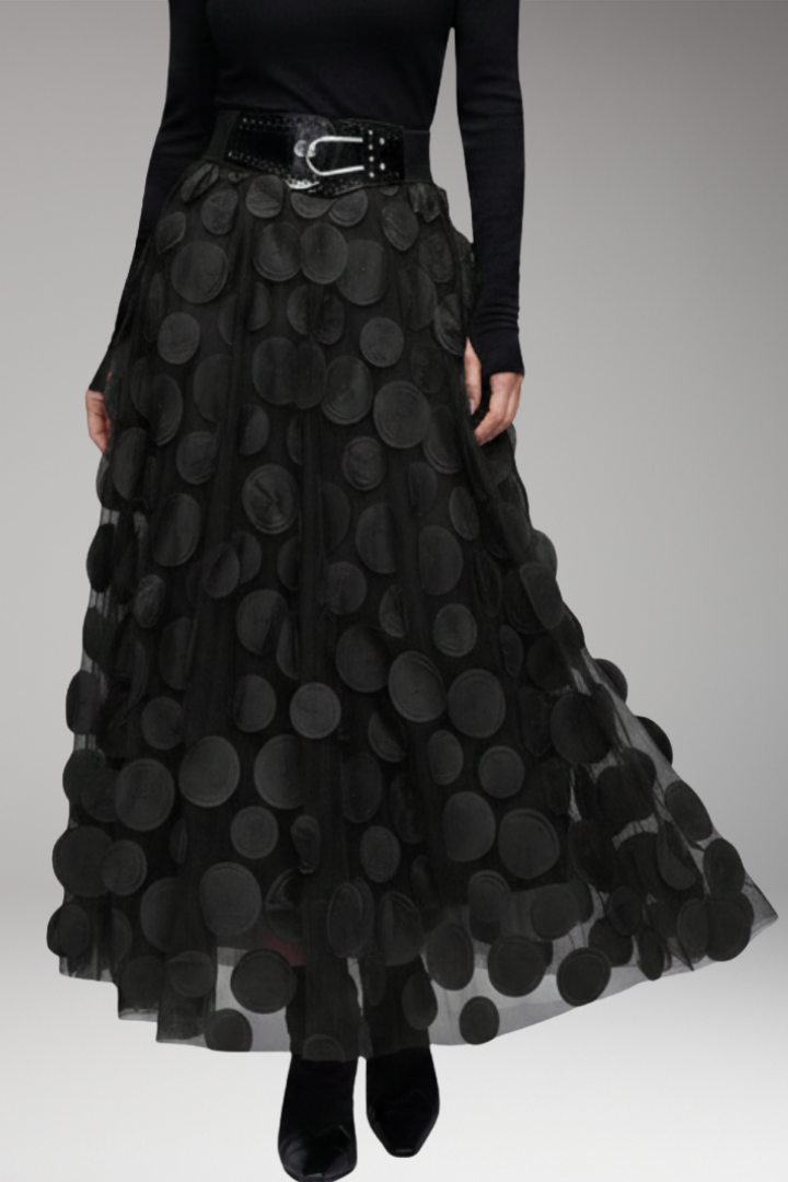 Women's Maxi Skirt with Waistband and Dot Appliqués
