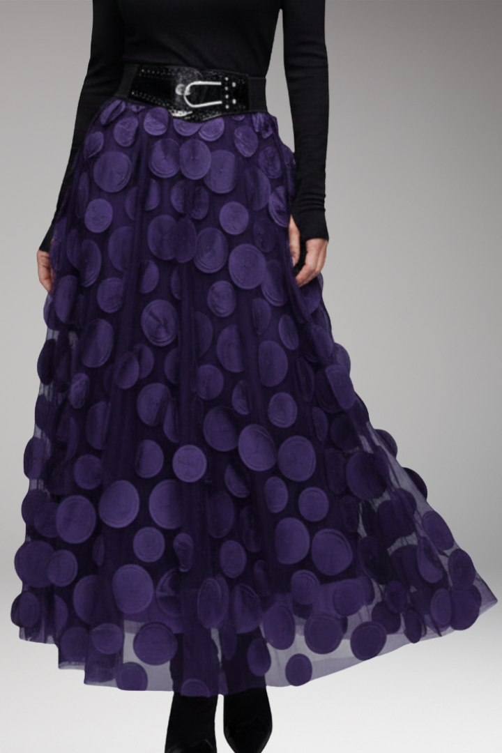 Women's Maxi Skirt with Waistband and Dot Appliqués