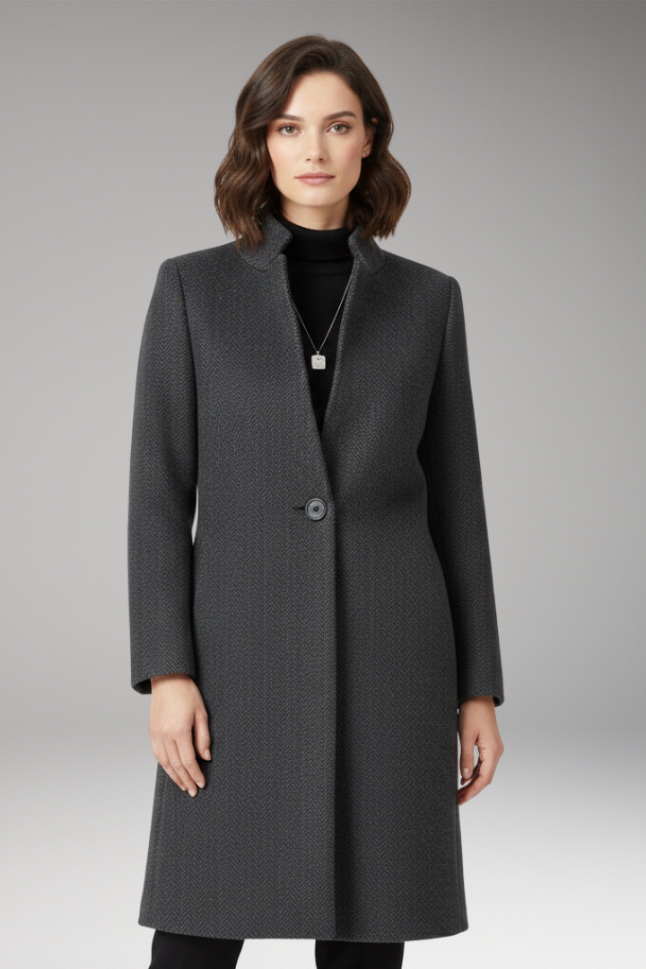 Women’s Mid-Length Coat with Stand Collar