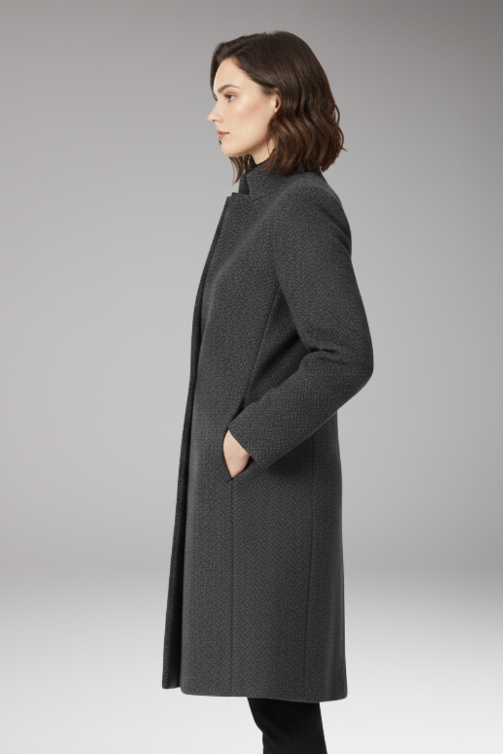 Women’s Mid-Length Coat with Stand Collar
