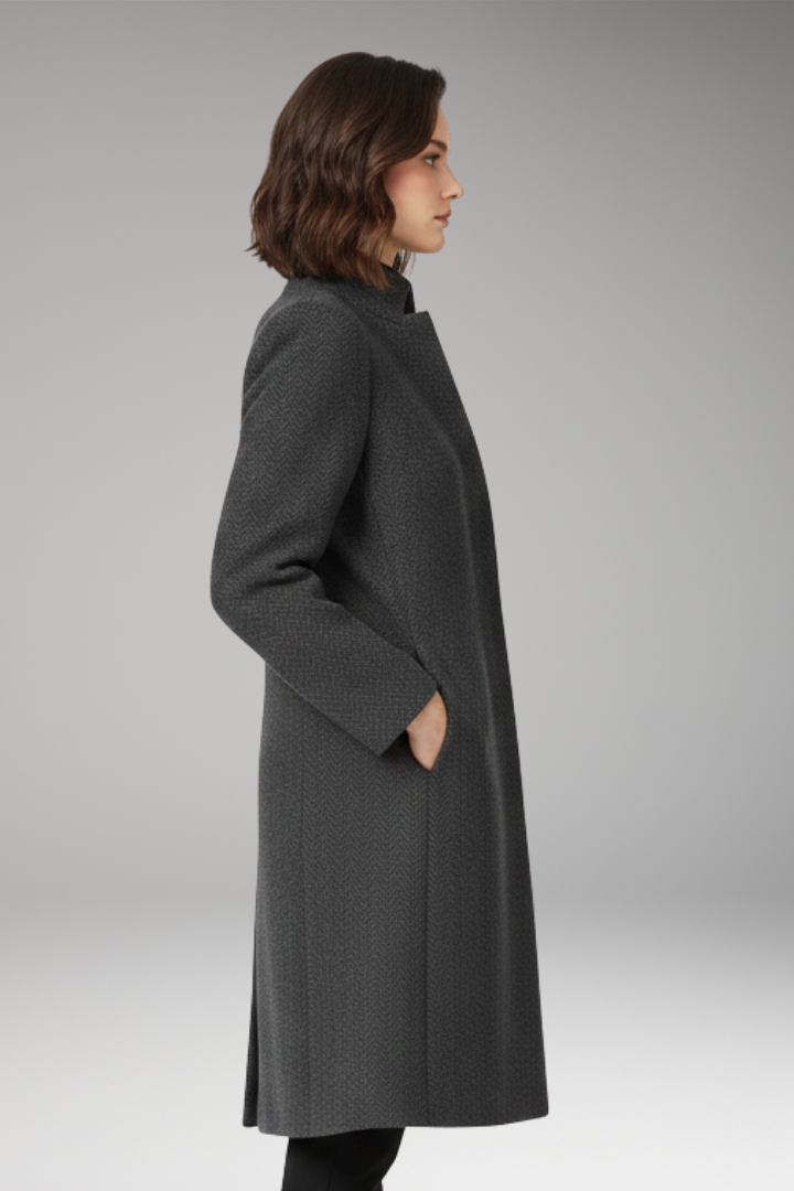 Women’s Mid-Length Coat with Stand Collar