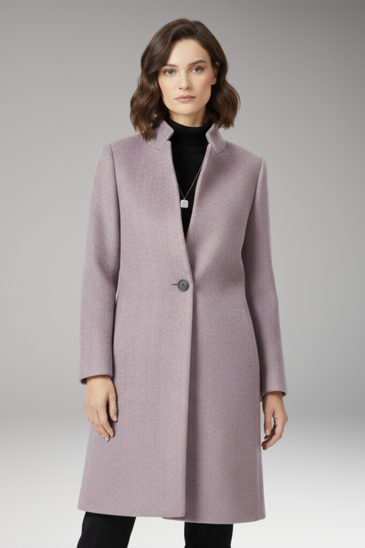 Women’s Mid-Length Coat with Stand Collar