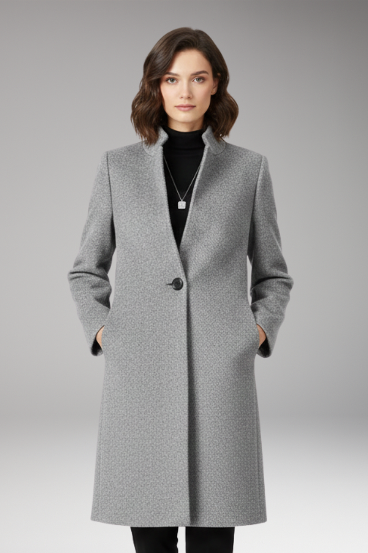 Women’s Mid-Length Coat with Stand Collar