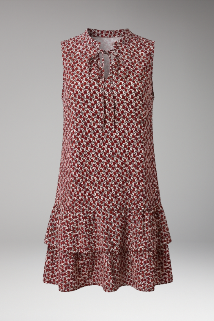 Women's Midi Dress with Abstract Print and Tie-Front