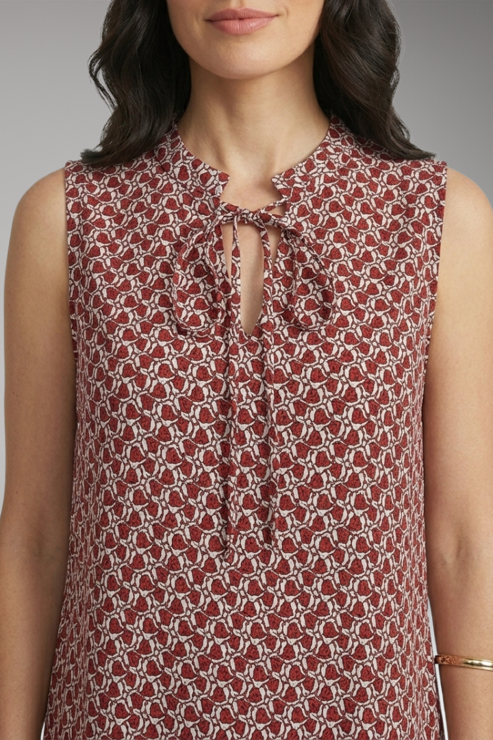 Women's Midi Dress with Abstract Print and Tie-Front
