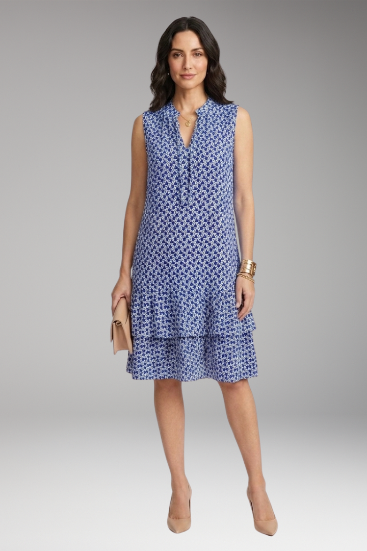 Women's Midi Dress with Abstract Print and Tie-Front