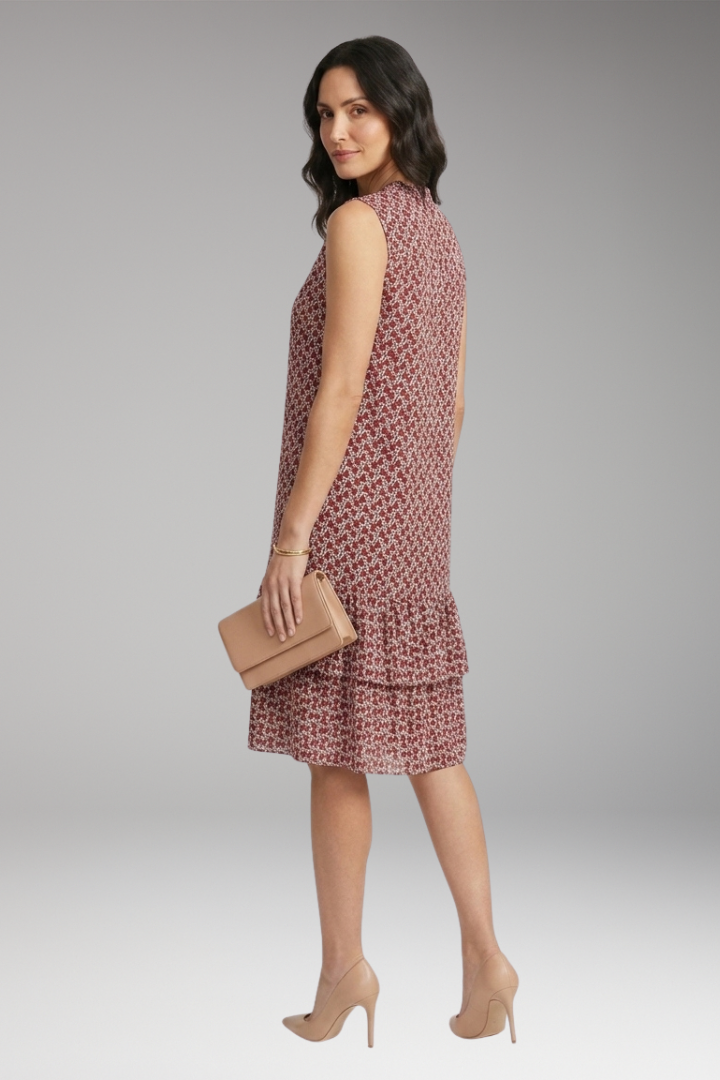 Women's Midi Dress with Abstract Print and Tie-Front