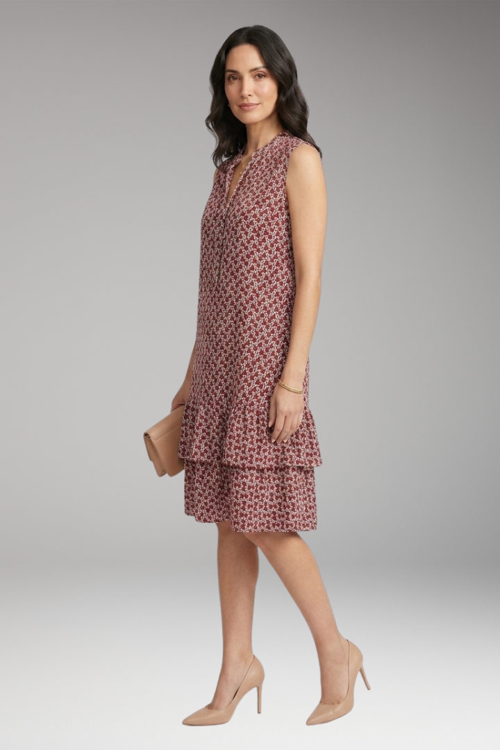Women's Midi Dress with Abstract Print and Tie-Front