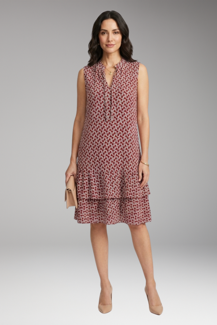 Women's Midi Dress with Abstract Print and Tie-Front