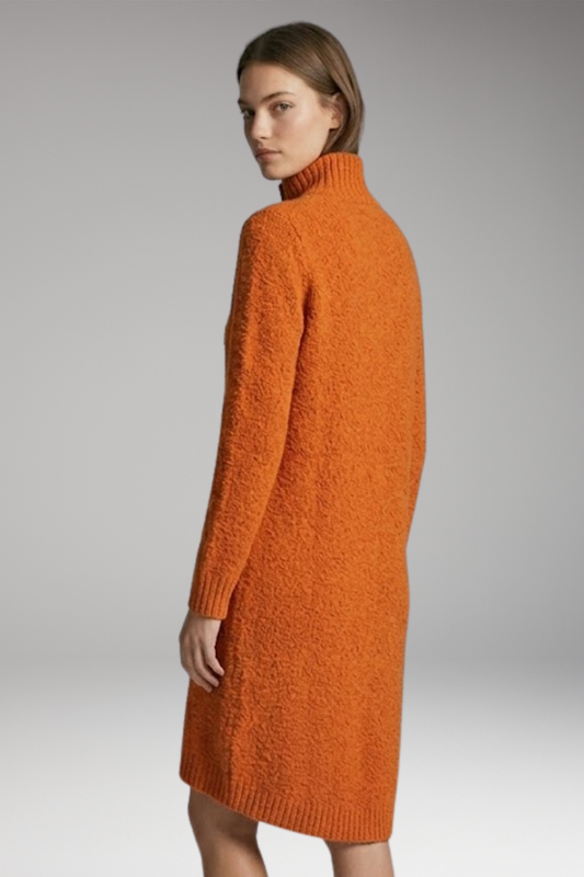 Women's Midi Dress with Button Collar and Straight Cut