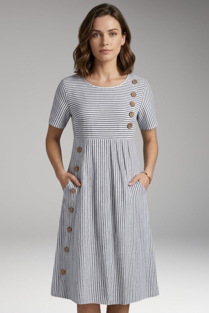 Women’s Midi Dress with Button Detail and Side Pockets