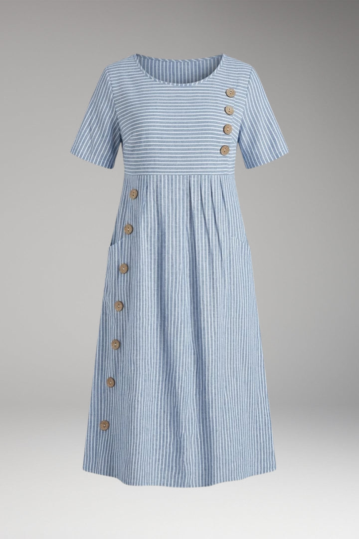 Women’s Midi Dress with Button Detail and Side Pockets
