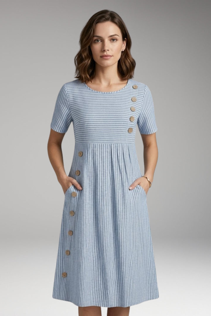 Women’s Midi Dress with Button Detail and Side Pockets