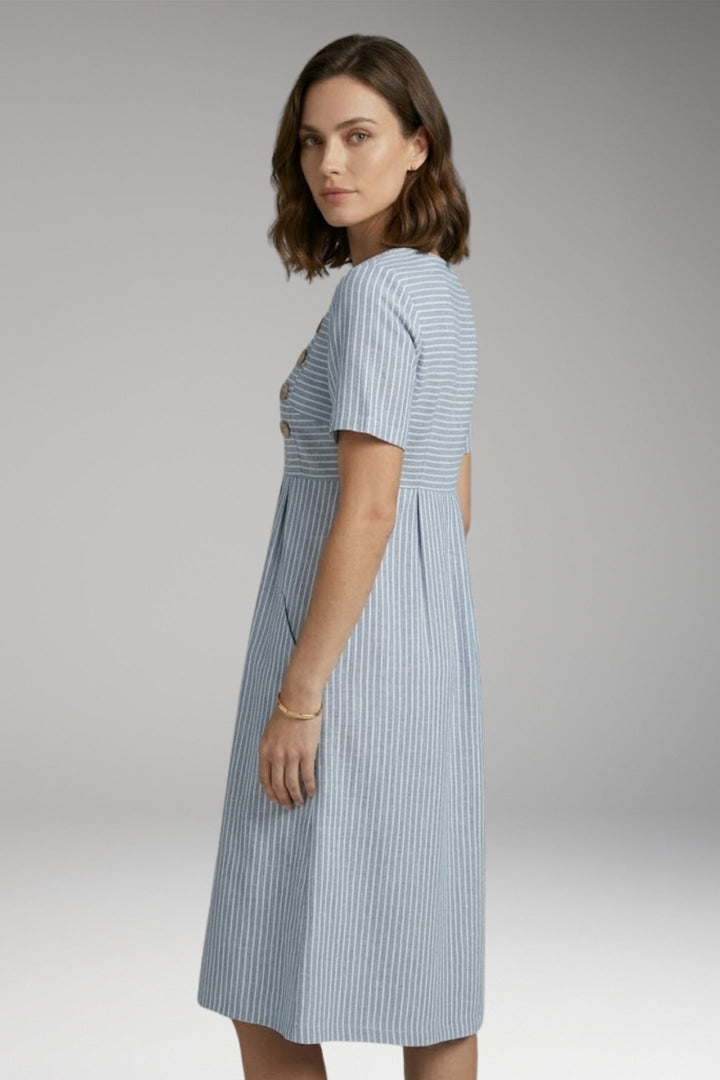 Women’s Midi Dress with Button Detail and Side Pockets