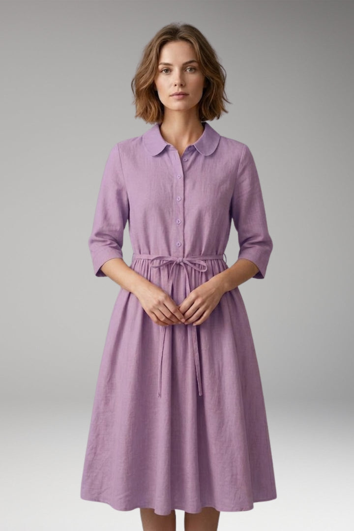 Women’s Midi Dress with Button Front and Drawstring Waist