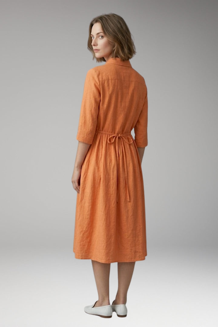 Women’s Midi Dress with Button Front and Drawstring Waist