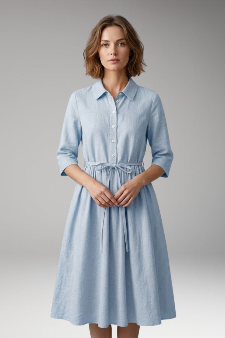 Women’s Midi Dress with Button Front and Drawstring Waist