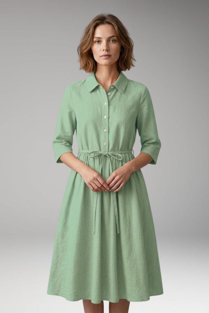 Women’s Midi Dress with Button Front and Drawstring Waist
