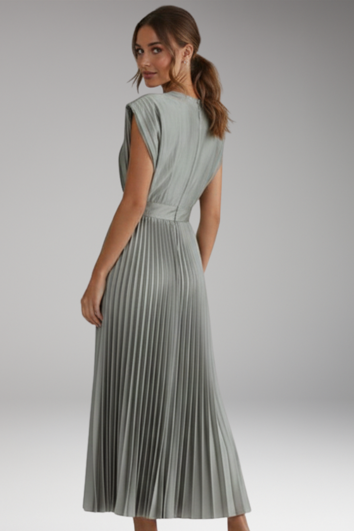 Women's Midi Dress with Cap Sleeve Design and Pleated Skirt