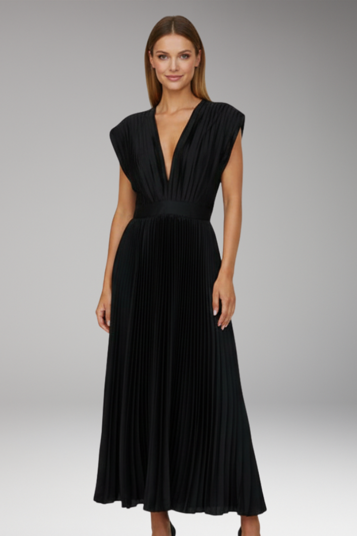 Women's Midi Dress with Cap Sleeve Design and Pleated Skirt