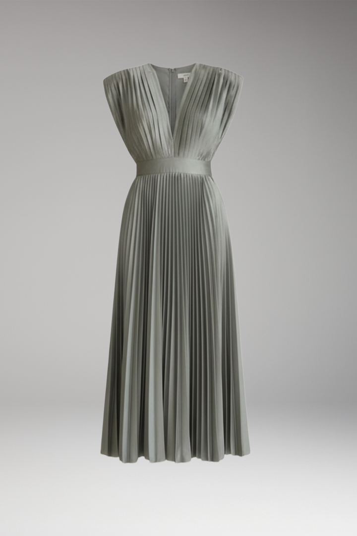 Women's Midi Dress with Cap Sleeve Design and Pleated Skirt