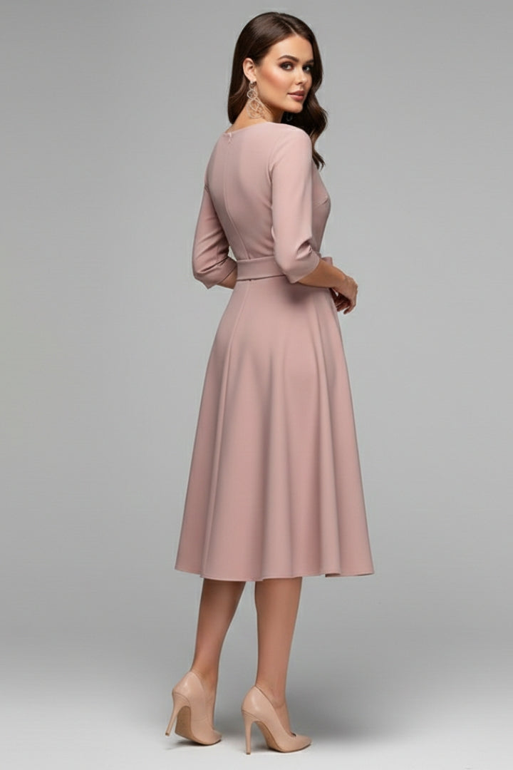 Women's Midi Dress with Classic Cut and Figure-Hugging Fit