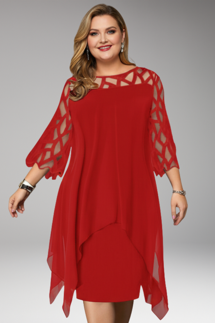 Women's Midi Dress with Cutout Sleeves and Layered Hem