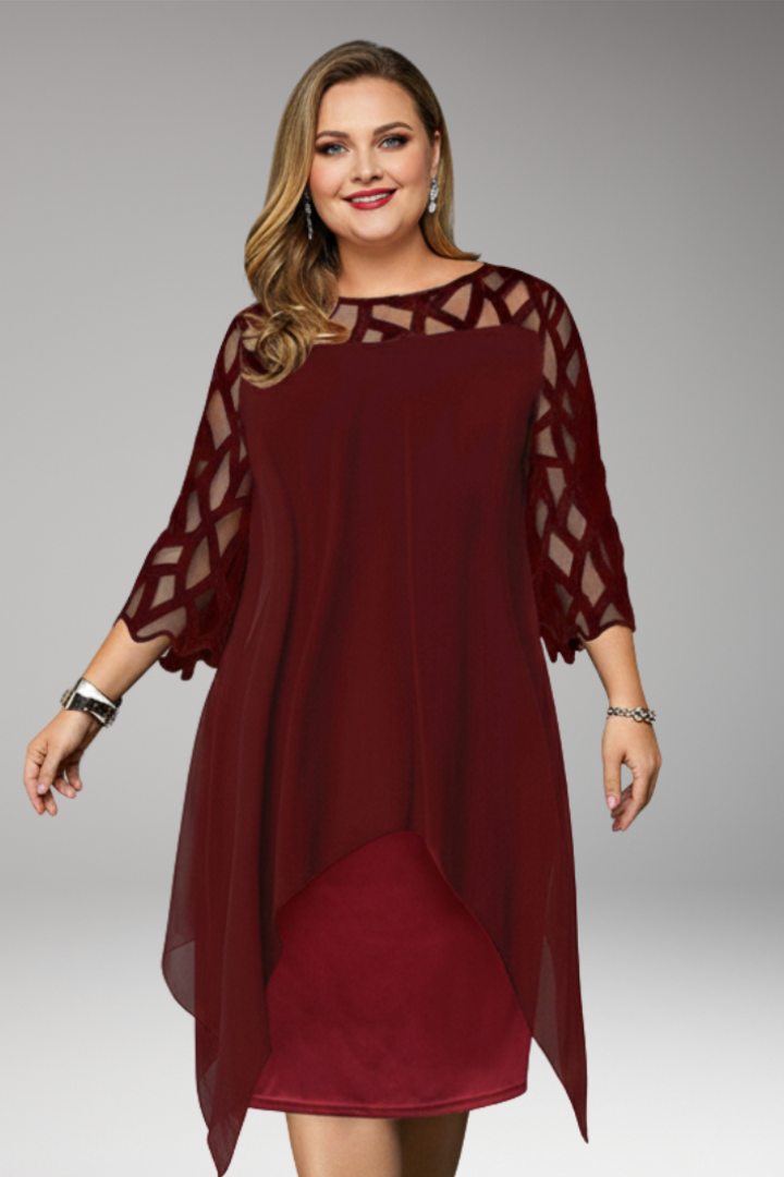 Women's Midi Dress with Cutout Sleeves and Layered Hem