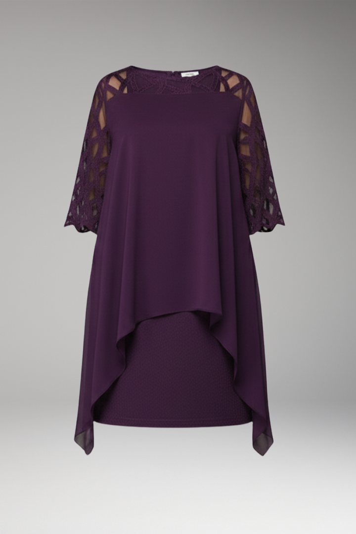 Women's Midi Dress with Cutout Sleeves and Layered Hem