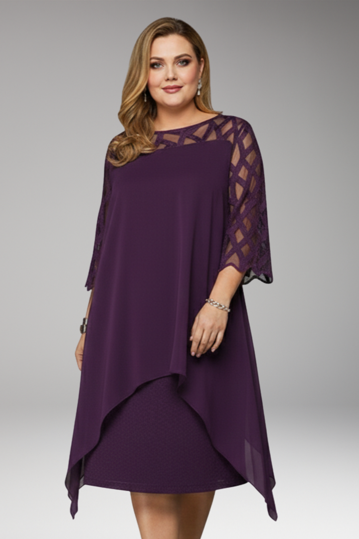 Women's Midi Dress with Cutout Sleeves and Layered Hem