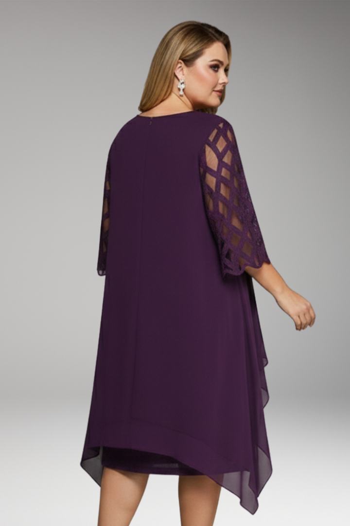 Women's Midi Dress with Cutout Sleeves and Layered Hem