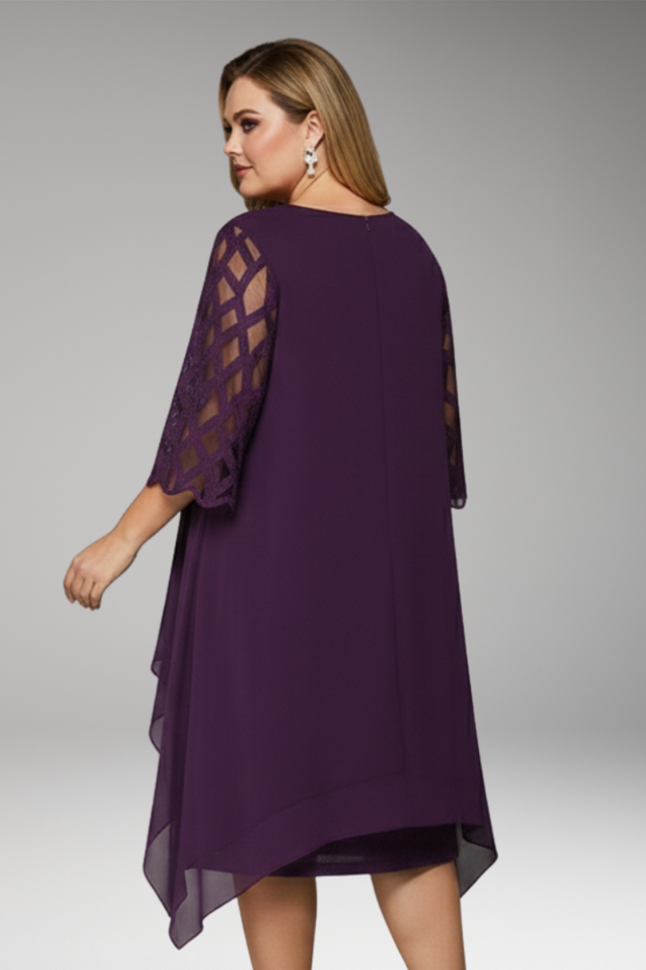 Women's Midi Dress with Cutout Sleeves and Layered Hem