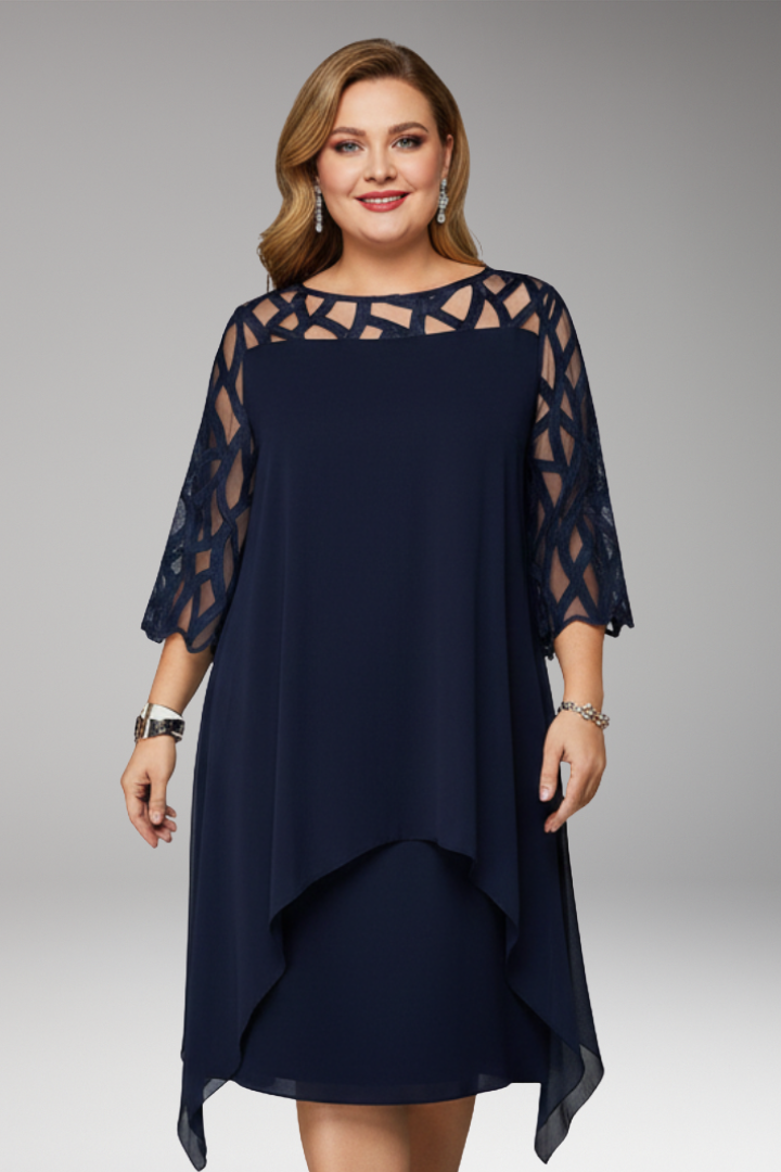 Women's Midi Dress with Cutout Sleeves and Layered Hem