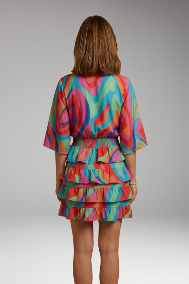 Women's Midi Dress with Elastic Waistband and Floral Print