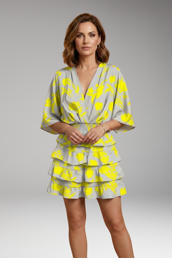 Women's Midi Dress with Elastic Waistband and Floral Print