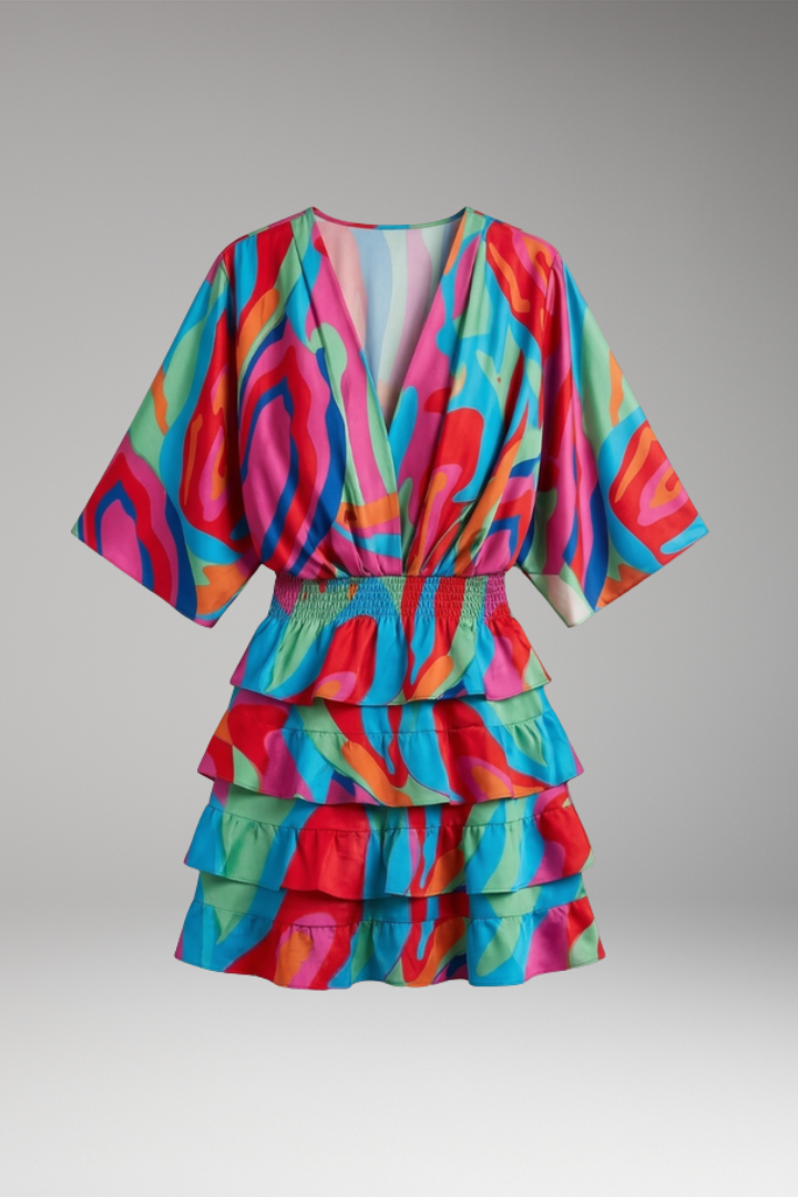 Women's Midi Dress with Elastic Waistband and Floral Print