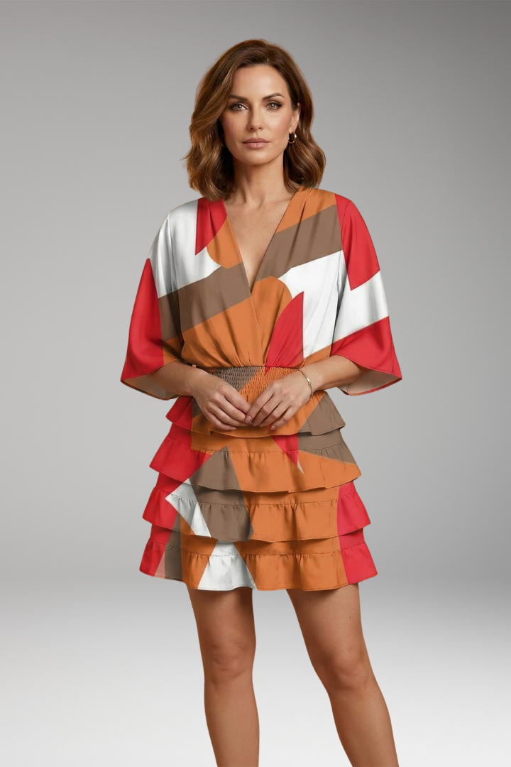 Women's Midi Dress with Elastic Waistband and Floral Print